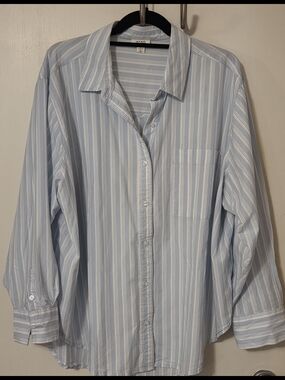 a.n.a Light Blue and White Striped Button-Down Shirt